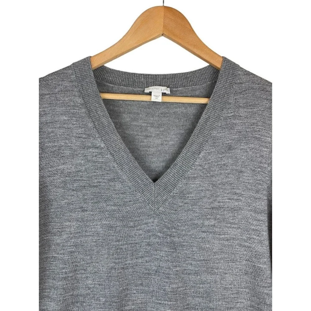 J Jill Sweater Women Size XS* Merino Wool Long Sleeve V Neck Marled Gray Lightwt - Picture 2 of 9